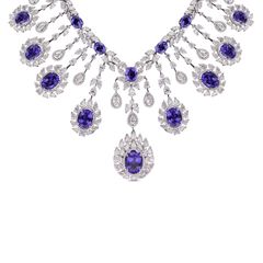 Contemporary White Gold Diamond Necklace Set with Fancy Cut Solitaire and Tanzanites