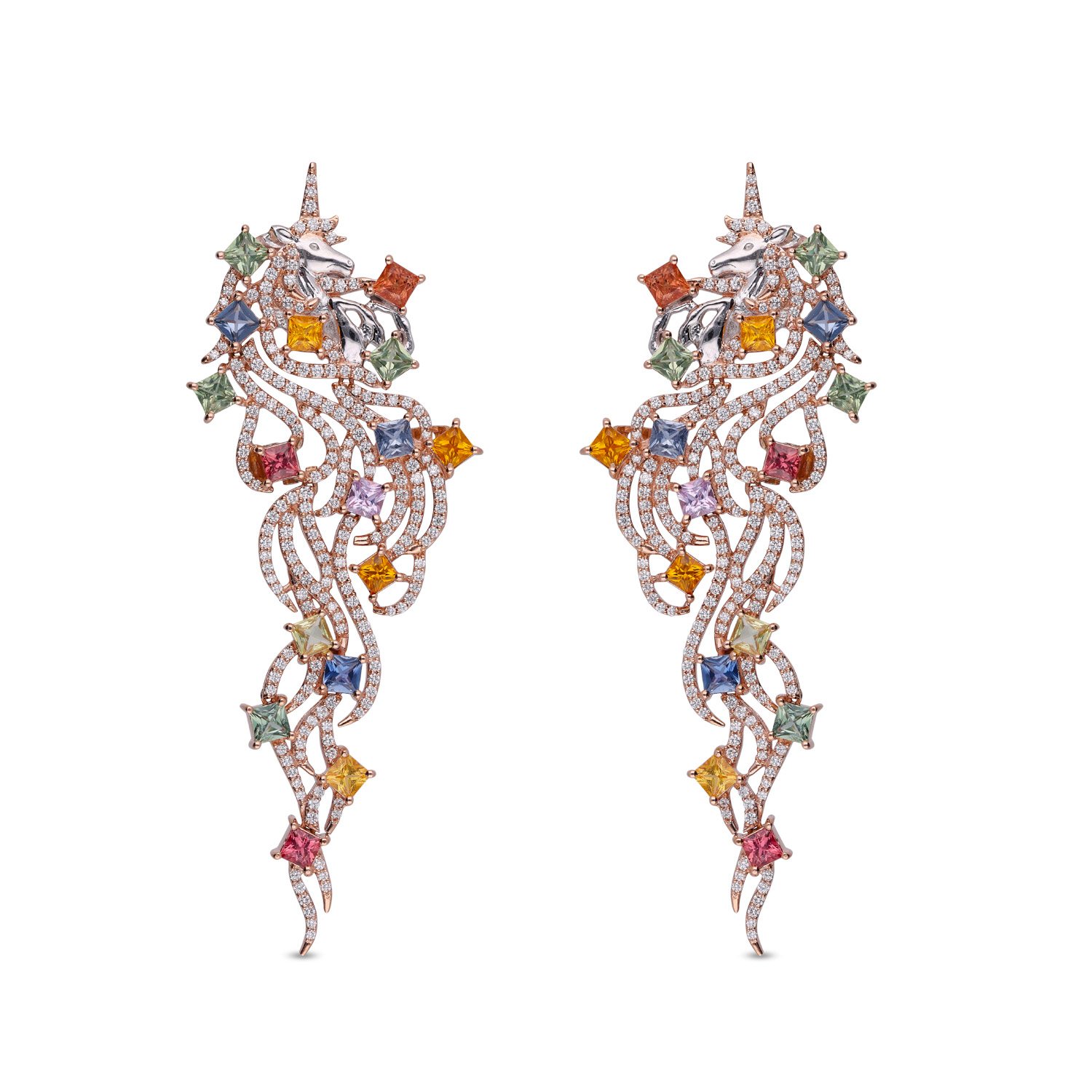 Enchanting Rose Gold Seahorse Diamond Chandelier Drops