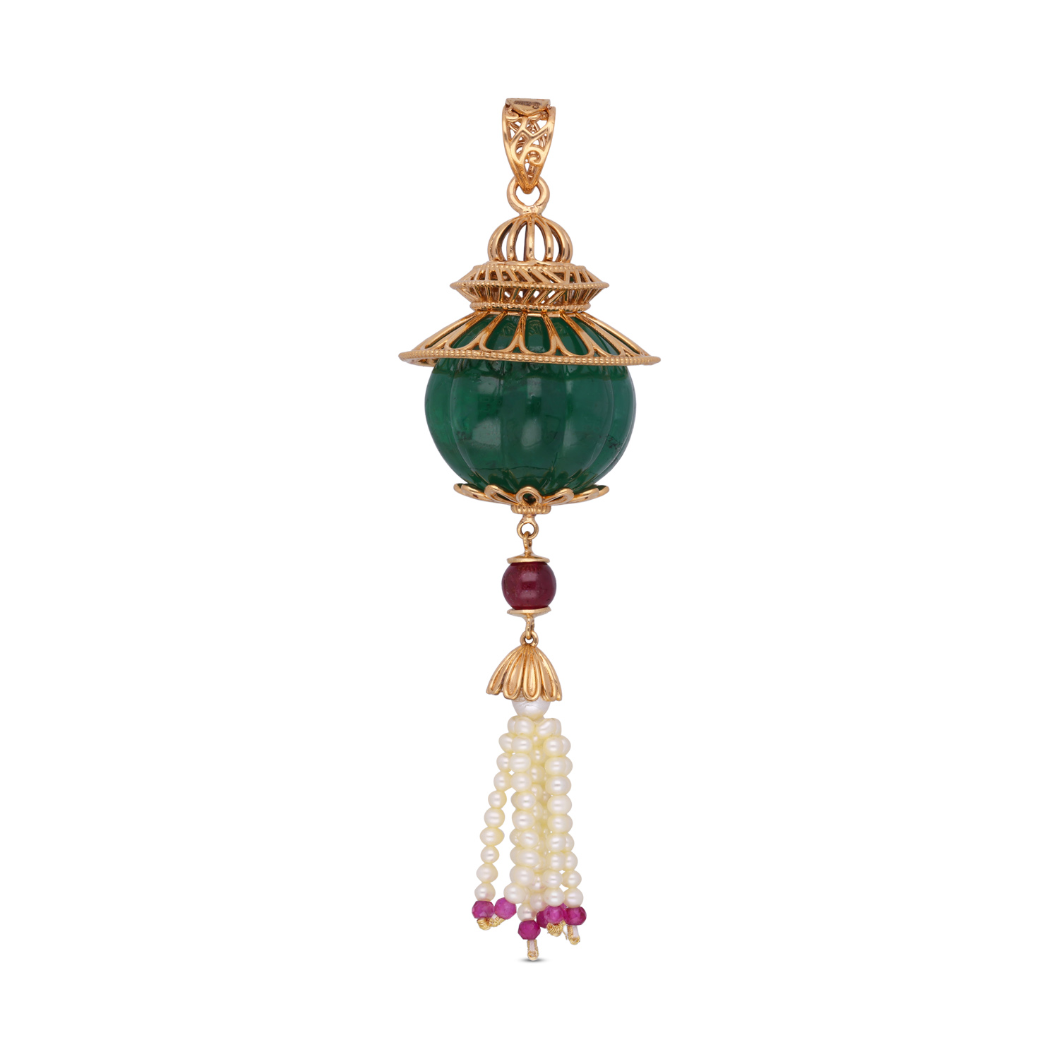 Imperial Gauhar Collection Emerald, Tourmaline & Pearl Tassel Pendant