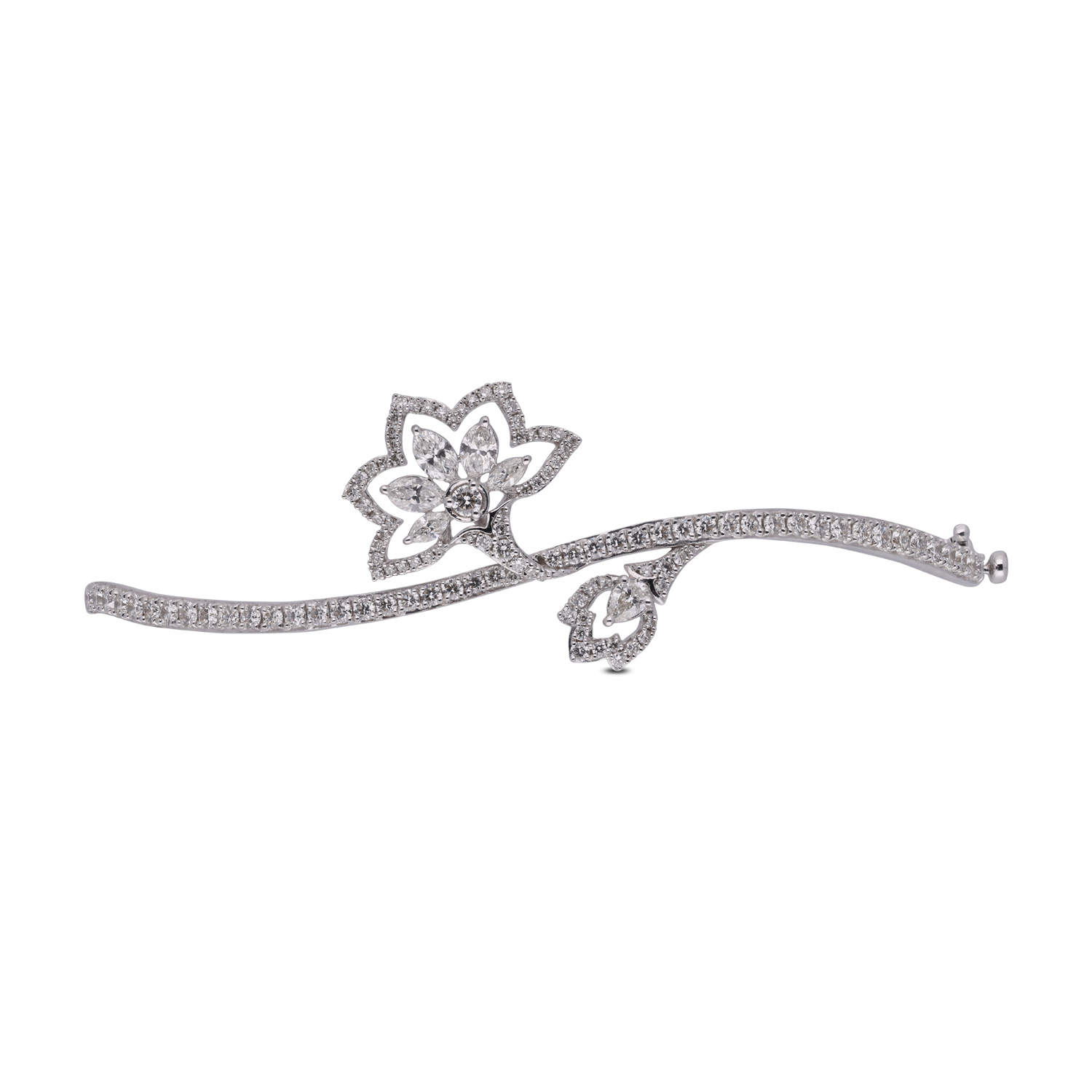 Elegant Floral Diamond Bangle in White Gold