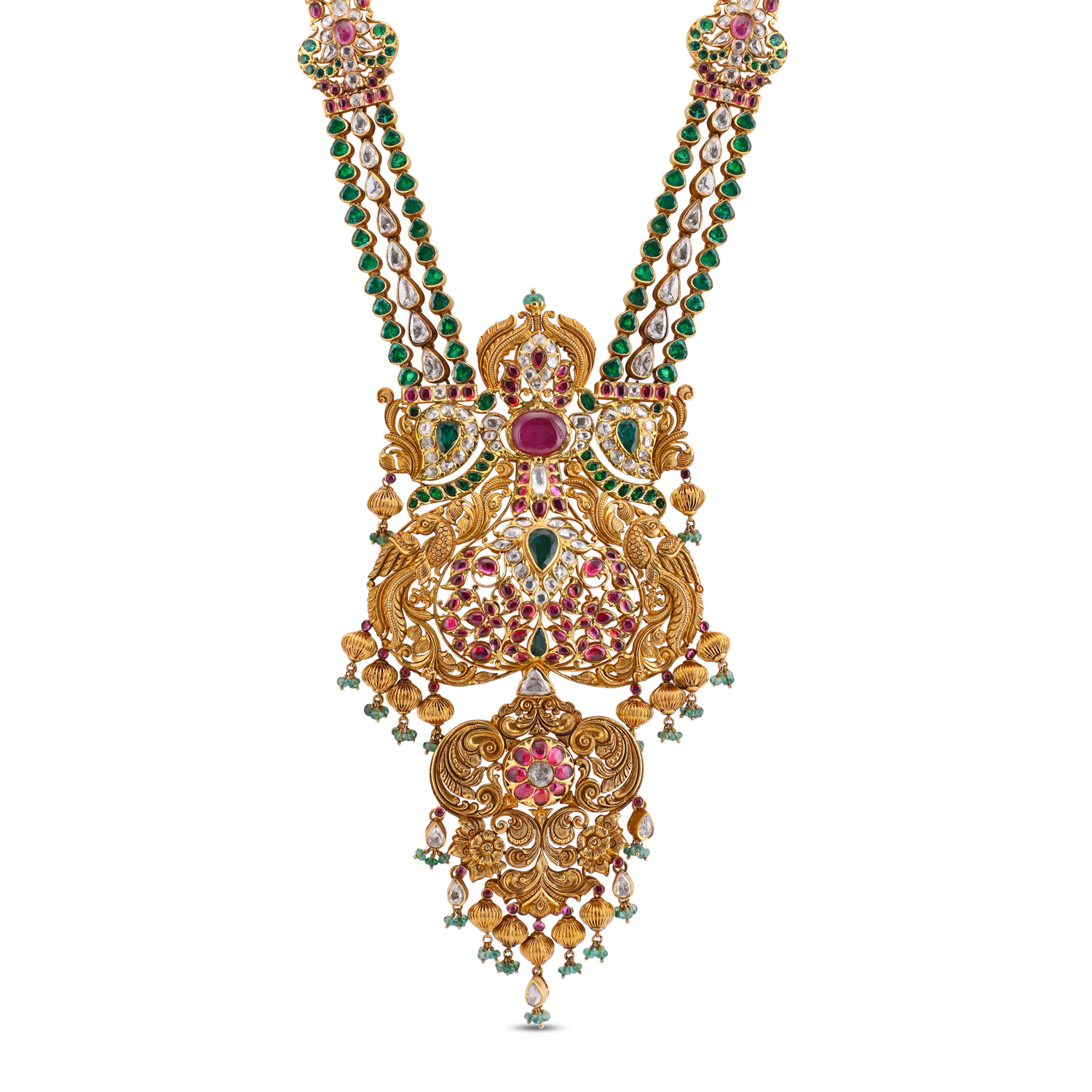 Traditional Grandeur Emerald and Ruby Gold Necklace