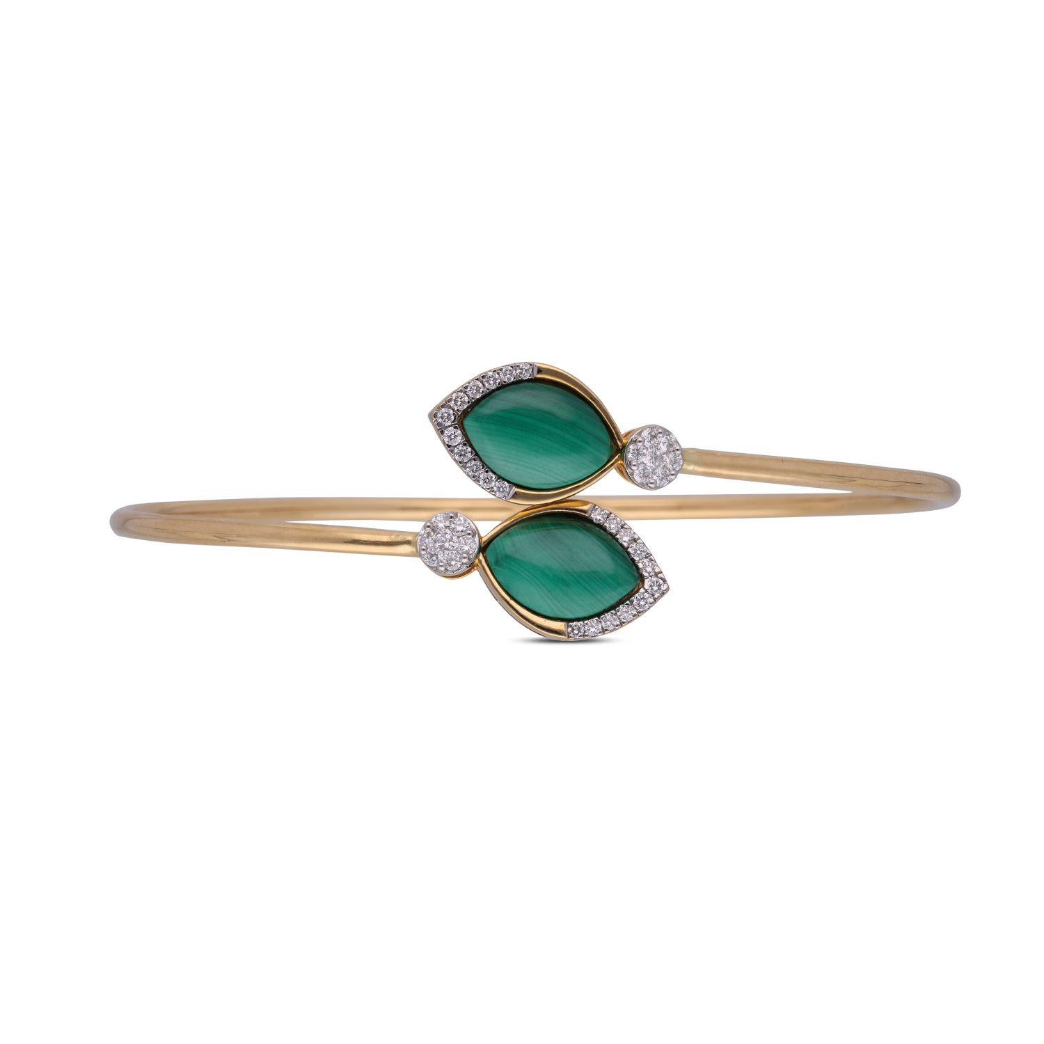 Modern Malachite and Diamond Open Cuff Bracelet