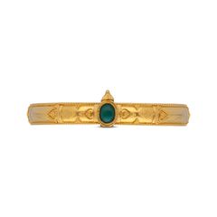 Elegant Green Stone Inlay Gold Bangle with Traditional Motifs