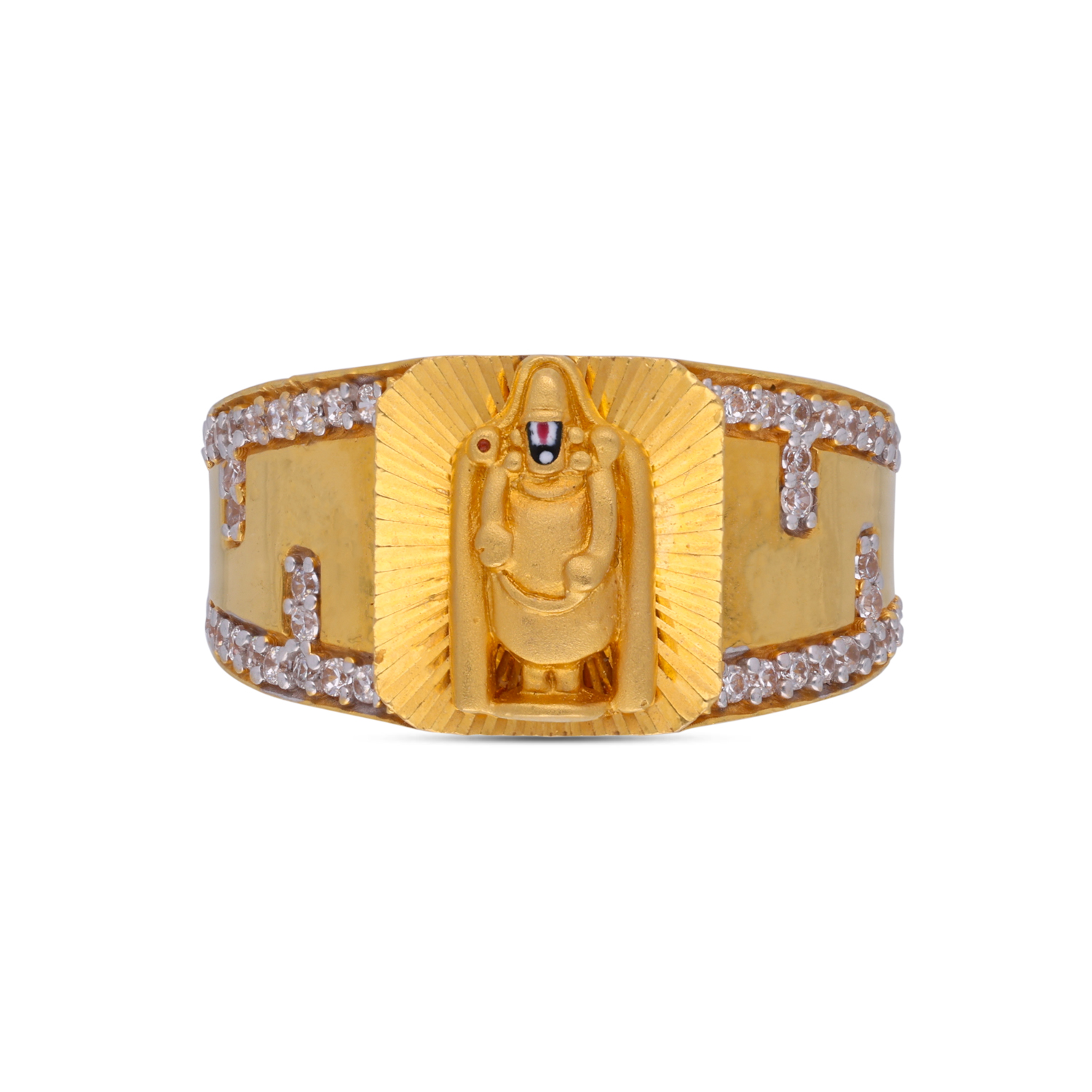 Divine Elegance: Religious Balaji Gold Ring Set with Zircon Stones