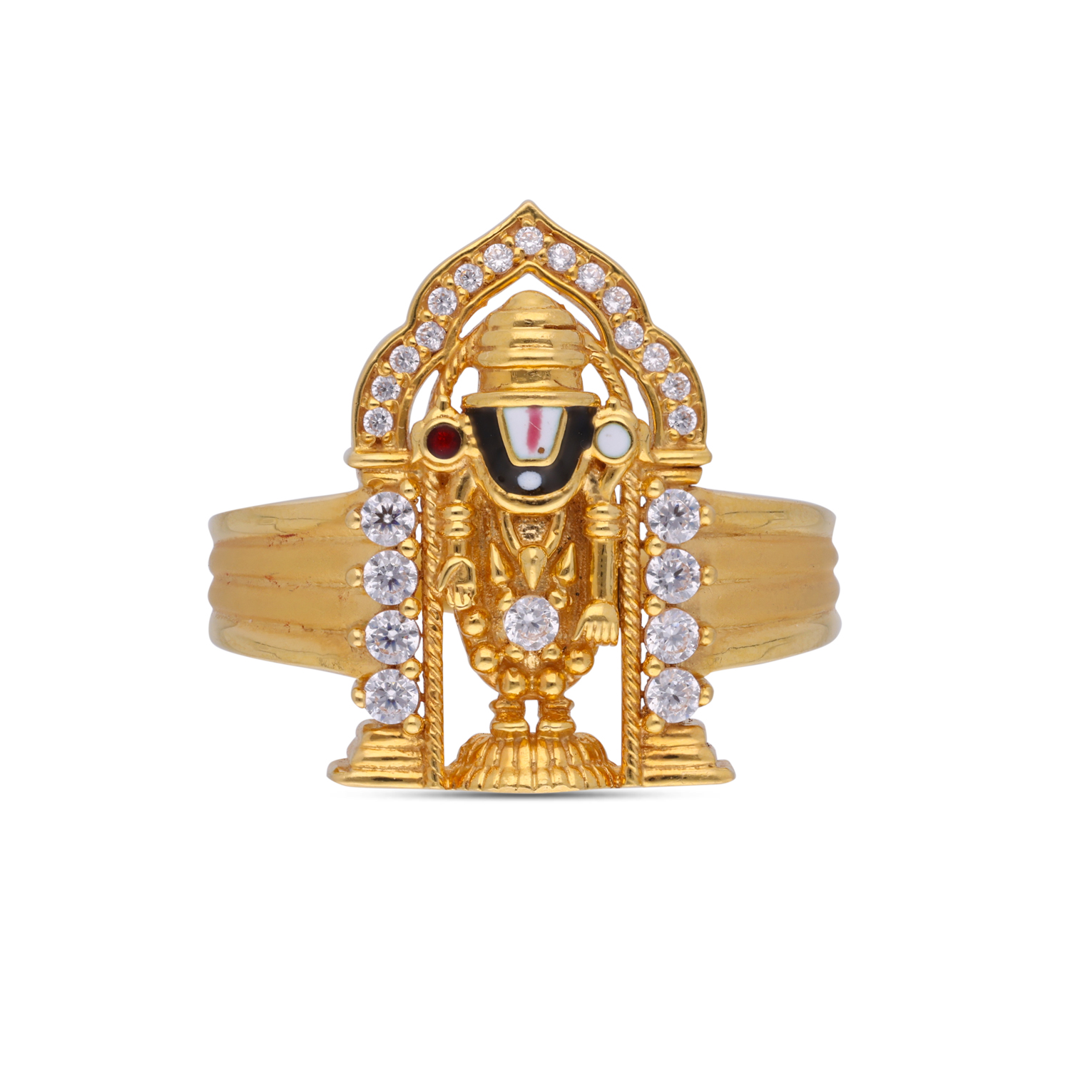 Divine Elegance: Religious Balaji Gold Ring Set with Zircon Stones