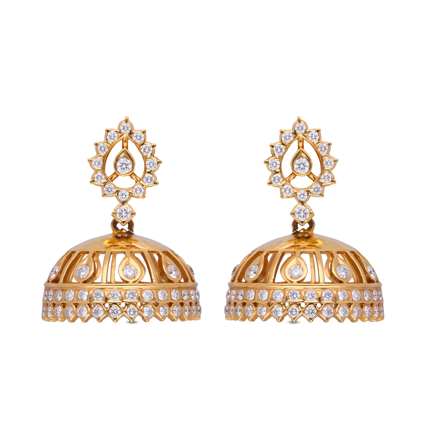 Radiant Bloom: Close-Set Diamond Jhumka Earrings
