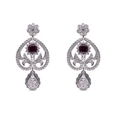 White Gold Diamond Drops Set with Rhodolite: Radiant Elegance