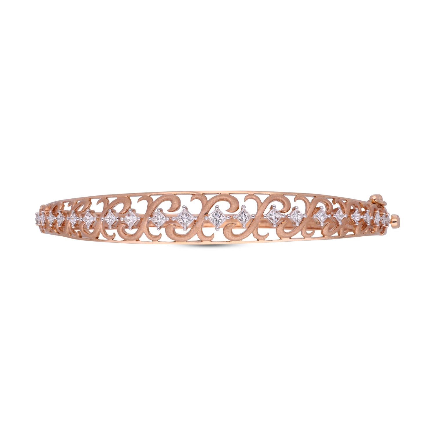 Contemporary Rose Gold Diamond Openable Stiff Bracelet