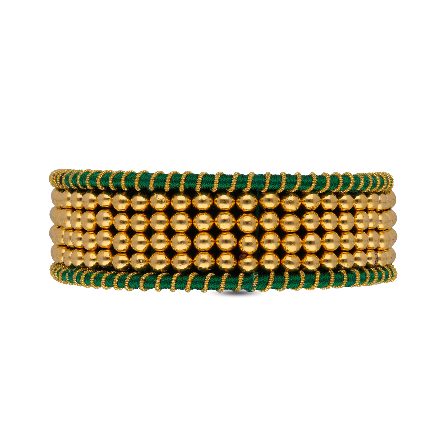 Bohemian Elegance: Gold Bangle Pair Strung in Cord/Fabric