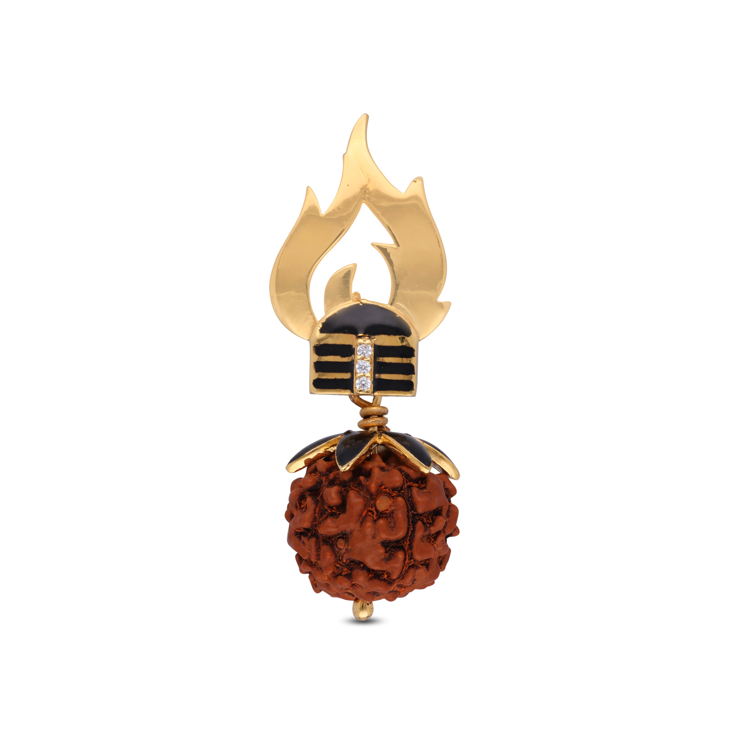 Divine Shivalinga Fire Background Gold Rudraksha Pendant