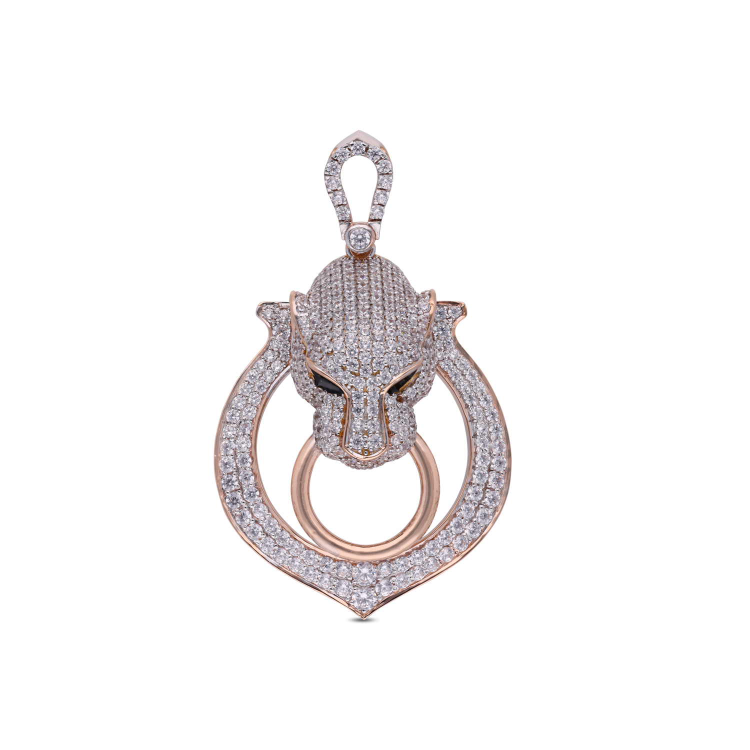 Majestic Jaguar Face Rose Gold Pendant with Cubic Zirconias