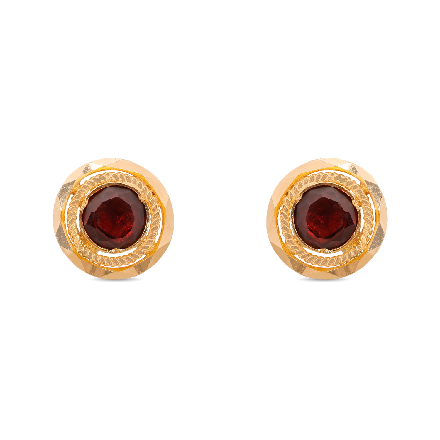 Radiant Garnet Glow: Gold Earstud with Garnet Gemstone