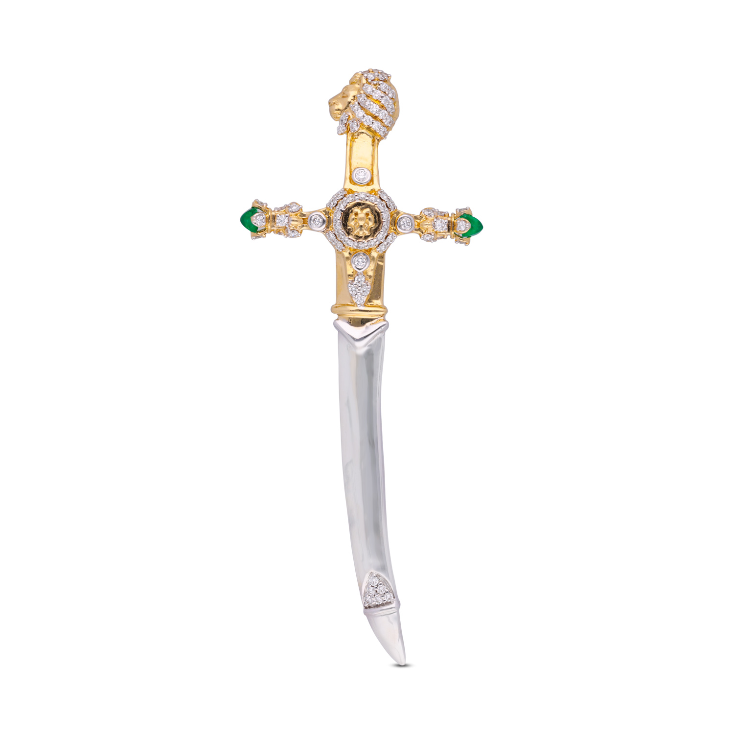 Royal Diamond and Emerald Sword Brooch Pendant