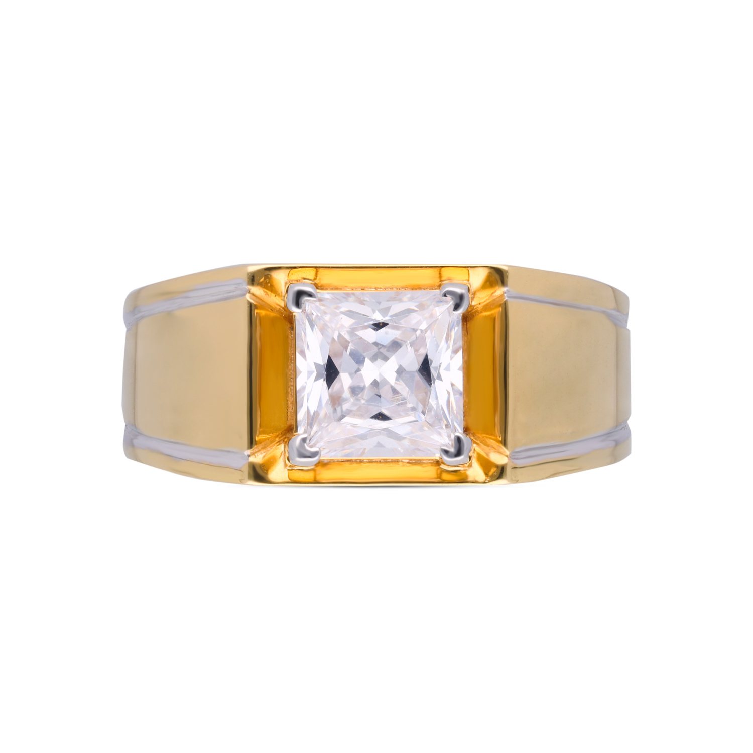 Princess Cut Solitaire Setting Gold Ring with Cubic Zirconia Stone