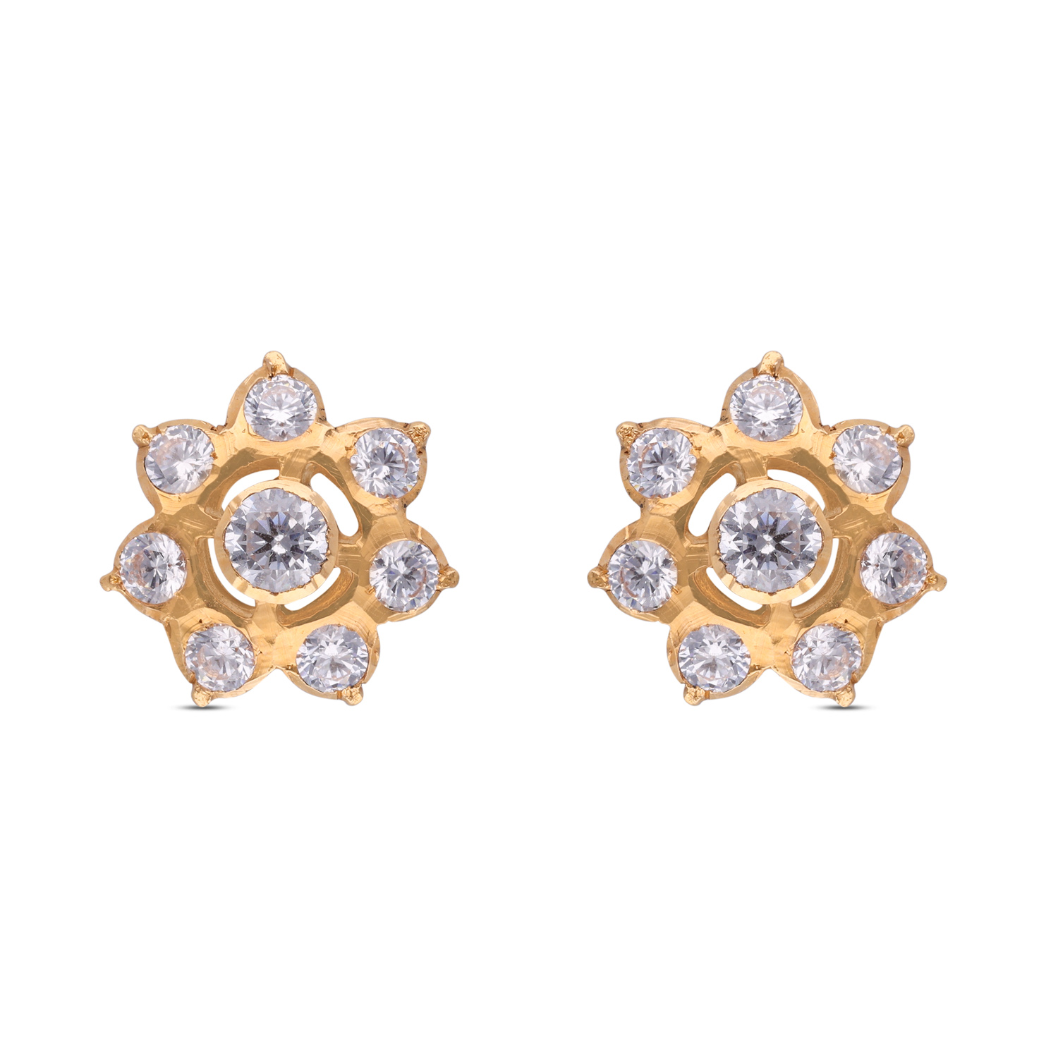 Golden Blossom Zircon Stud Earrings