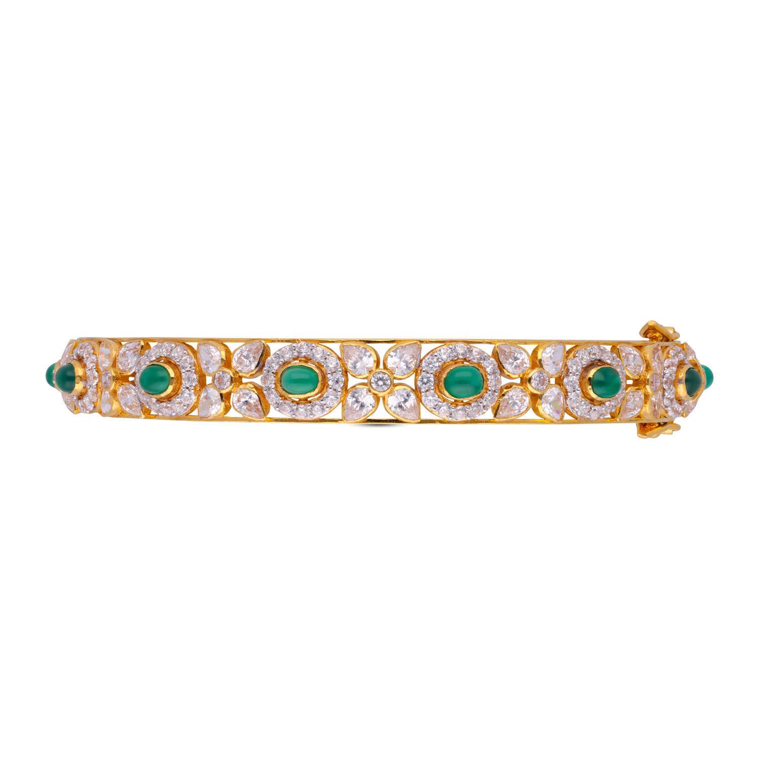 Gold Bangles with White Cubic Zirconia & Onyx Green