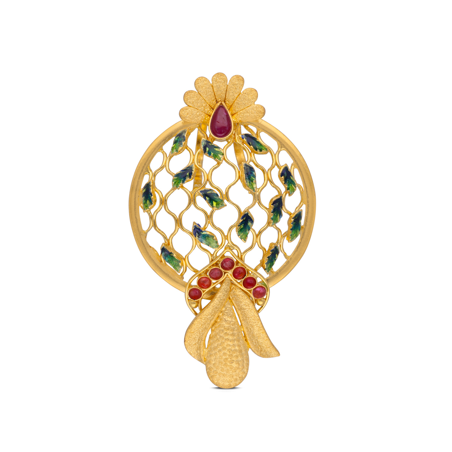 Regal Ruby and Enamel Gold Pendant