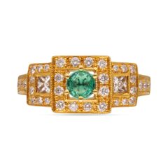 Classic Diamond Ring with Emerald